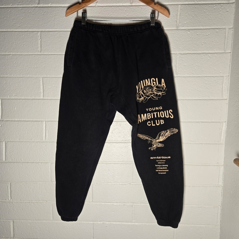 YoungLA Sweatpants Mens Medium Black Ambitious Club Graphic Joggers Gym Lounge